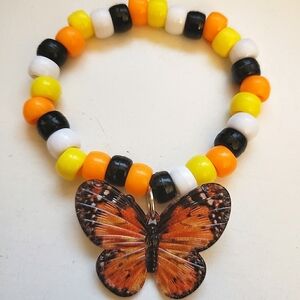 Handmade Orange Butterfly Charm Kandi Bracelet